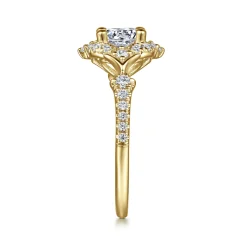 Clearance Gabriel & Co. Veronique - Unique 14K Yellow Gold Vintage Inspired Halo Diamond Engagement Ring