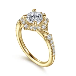 Clearance Gabriel & Co. Veronique - Unique 14K Yellow Gold Vintage Inspired Halo Diamond Engagement Ring