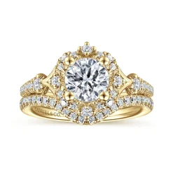 Clearance Gabriel & Co. Veronique - Unique 14K Yellow Gold Vintage Inspired Halo Diamond Engagement Ring