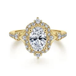Clearance Gabriel & Co. Veronique - Unique 14K Yellow Gold Vintage Inspired Oval Halo Diamond Engagement Ring