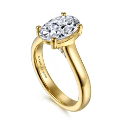 Clearance Gabriel & Co. Villa - 14K Yellow Gold Half Bezel Oval Diamond Engagement Ring