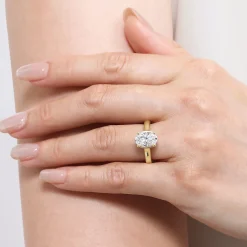Clearance Gabriel & Co. Villa - 14K Yellow Gold Half Bezel Oval Diamond Engagement Ring