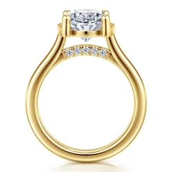 New Gabriel & Co. Villa - 14K Yellow Gold Half Bezel Oval Diamond Engagement Ring