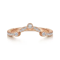 New Gabriel & Co. Vintage Inspired 14K Rose Gold Curved Diamond Wedding Band - 0.18 ct