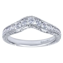 Sale Gabriel & Co. Vintage Inspired 14K White Gold Curved Channel Set Diamond Wedding Band with Engraving - 0.5 ct