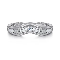 Sale Gabriel & Co. Vintage Inspired 14K White Gold Curved Channel Set Diamond Wedding Band with Engraving - 0.5 ct