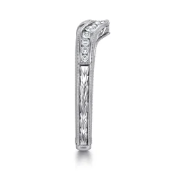 Sale Gabriel & Co. Vintage Inspired 14K White Gold Curved Channel Set Diamond Wedding Band with Engraving - 0.25 ct