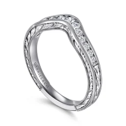Sale Gabriel & Co. Vintage Inspired 14K White Gold Curved Channel Set Diamond Wedding Band with Engraving - 0.25 ct