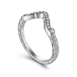 Best Gabriel & Co. Vintage Inspired 14K White Gold Curved Diamond Wedding Band - 0.1 ct