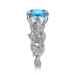 New Gabriel & Co. Vintage 14K White Gold Diamond and Blue Topaz Oval Ring