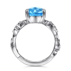 New Gabriel & Co. Vintage 14K White Gold Diamond and Blue Topaz Oval Ring