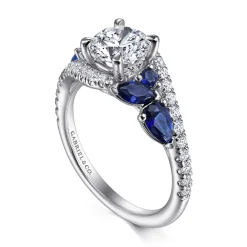 New Gabriel & Co. Wenn - 14K White Gold Bypass Round Sapphire and Diamond Engagement Ring