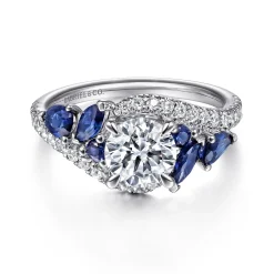 New Gabriel & Co. Wenn - 14K White Gold Bypass Round Sapphire and Diamond Engagement Ring