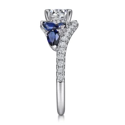New Gabriel & Co. Wenn - 14K White Gold Bypass Round Sapphire and Diamond Engagement Ring
