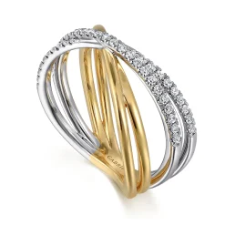 Outlet Gabriel & Co. Wide Band Criss Cross Ring 14K White and Yellow Gold Diamond 0.25ct