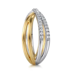 Outlet Gabriel & Co. Wide Band Criss Cross Ring 14K White and Yellow Gold Diamond 0.25ct