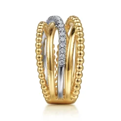 Discount Gabriel & Co. Wide Band Criss Cross Ring 14K White and Yellow Gold Diamond 0.25ct Bujukan