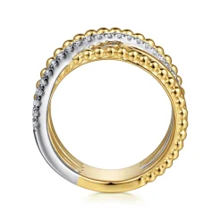 Discount Gabriel & Co. Wide Band Criss Cross Ring 14K White and Yellow Gold Diamond 0.25ct Bujukan