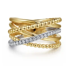 Discount Gabriel & Co. Wide Band Criss Cross Ring 14K White and Yellow Gold Diamond 0.25ct Bujukan