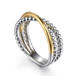 Discount Gabriel & Co. Wide Band Criss Cross Ring 14K Yellow Gold and 925 Sterling Silver