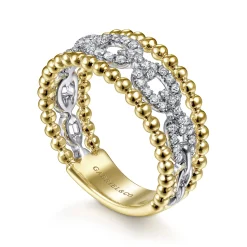 Best Gabriel & Co. Wide Band Easy-Stack Ring 14K White and Yellow Gold Diamond 0.35ct Bujukan