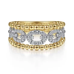 Best Gabriel & Co. Wide Band Easy-Stack Ring 14K White and Yellow Gold Diamond 0.35ct Bujukan