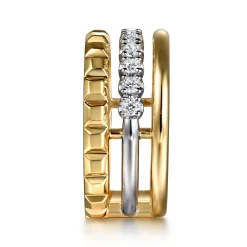 Outlet Gabriel & Co. Wide Band Easy-Stack Ring 14K White and Yellow Gold Diamond 0.3ct