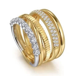 Best Gabriel & Co. Wide Band Easy-Stack Ring 14K White and Yellow Gold Diamond 0.65ct