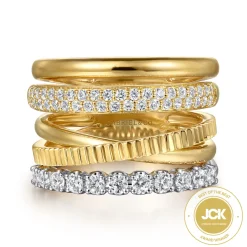 Best Gabriel & Co. Wide Band Easy-Stack Ring 14K White and Yellow Gold Diamond 0.65ct