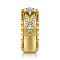 Best Gabriel & Co. Wide Band Ring Chevron 14K Yellow Gold Diamond 0.18ct Bujukan