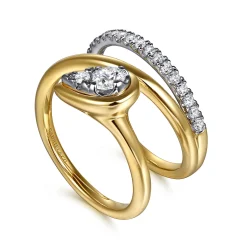 New Gabriel & Co. Wide Band Wrap Ring 14K White and Yellow Gold Diamond 0.5ct