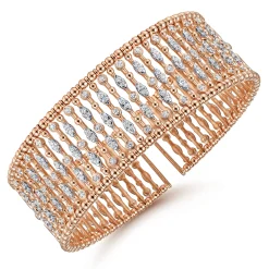 Hot Gabriel & Co. Wide 14K Rose Gold Cage Cuff Bracelet with Diamond Stations