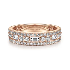 Online Gabriel & Co. Wide 14K Rose Gold Round and Baguette Diamond Anniversary Band - 1.15 ct
