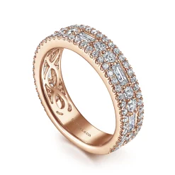 Online Gabriel & Co. Wide 14K Rose Gold Round and Baguette Diamond Anniversary Band - 1.15 ct