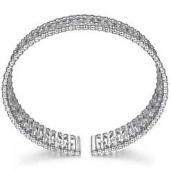 New Gabriel & Co. Wide 14K White Gold Cage Cuff Bracelet with Diamond Stations