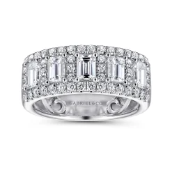 Clearance Gabriel & Co. Wide 14K White Gold Emerald Cut and Round Diamond Anniversary Band - 1.75 ct