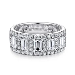 Clearance Gabriel & Co. Wide 14K White Gold Emerald Cut and Round Diamond Anniversary Band - 1.75 ct