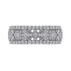 New Gabriel & Co. Wide 14K White Gold Geometric Diamond Anniversary Band - 0.5 ct