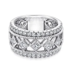 Best Gabriel & Co. Wide 14K White Gold Geometric Princess Cut and Round Diamond Anniversary Band - 1.6 ct