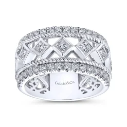 Best Gabriel & Co. Wide 14K White Gold Geometric Princess Cut and Round Diamond Anniversary Band - 1.6 ct