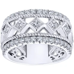 Best Gabriel & Co. Wide 14K White Gold Geometric Princess Cut and Round Diamond Anniversary Band - 1.6 ct