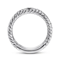 Best Gabriel & Co. Wide 14K White Gold Marquise and Round Station Diamond Anniversary Band with Twisted Rope Frame - 0.25 ct