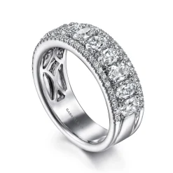 New Gabriel & Co. Wide 14K White Gold Oval and Round Diamond Anniversary Band - 1.8 ct