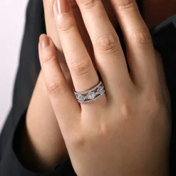 Online Gabriel & Co. Wide 14K White Gold Oval and Round Diamond Anniversary Band - 0.85 ct