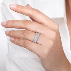 Sale Gabriel & Co. Wide 14K White Gold Round and Baguette Diamond Anniversary Band - 1.65 ct