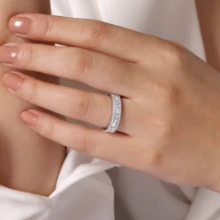 Gabriel & Co. Wide 14K White Gold Round and Baguette Diamond Anniversary Band - 1.35 ct