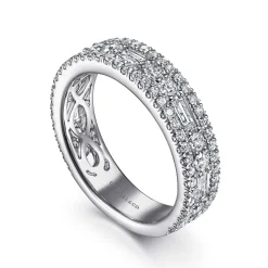 Gabriel & Co. Wide 14K White Gold Round and Baguette Diamond Anniversary Band - 1.35 ct
