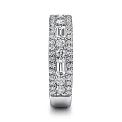 Gabriel & Co. Wide 14K White Gold Round and Baguette Diamond Anniversary Band - 1.35 ct