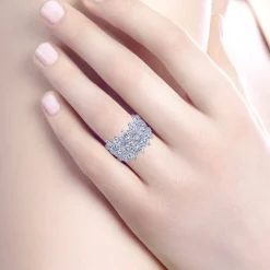 Sale Gabriel & Co. Wide 14K White Gold Round and Pear Shaped Diamond Anniversary Band - 2.65 ct