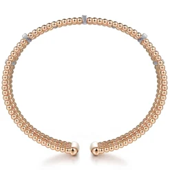 New Gabriel & Co. Wide 14K White-Rose Gold Bujukan Cuff Bangle with Diamond Bar Stations